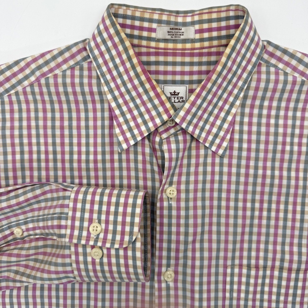 Peter Millar Button Down Shirt Mens Medium Multi Tattersall Check Cotton Classic